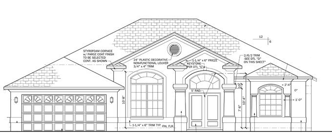 Architectural elevation drawing with construction annotations prepared by ECDC