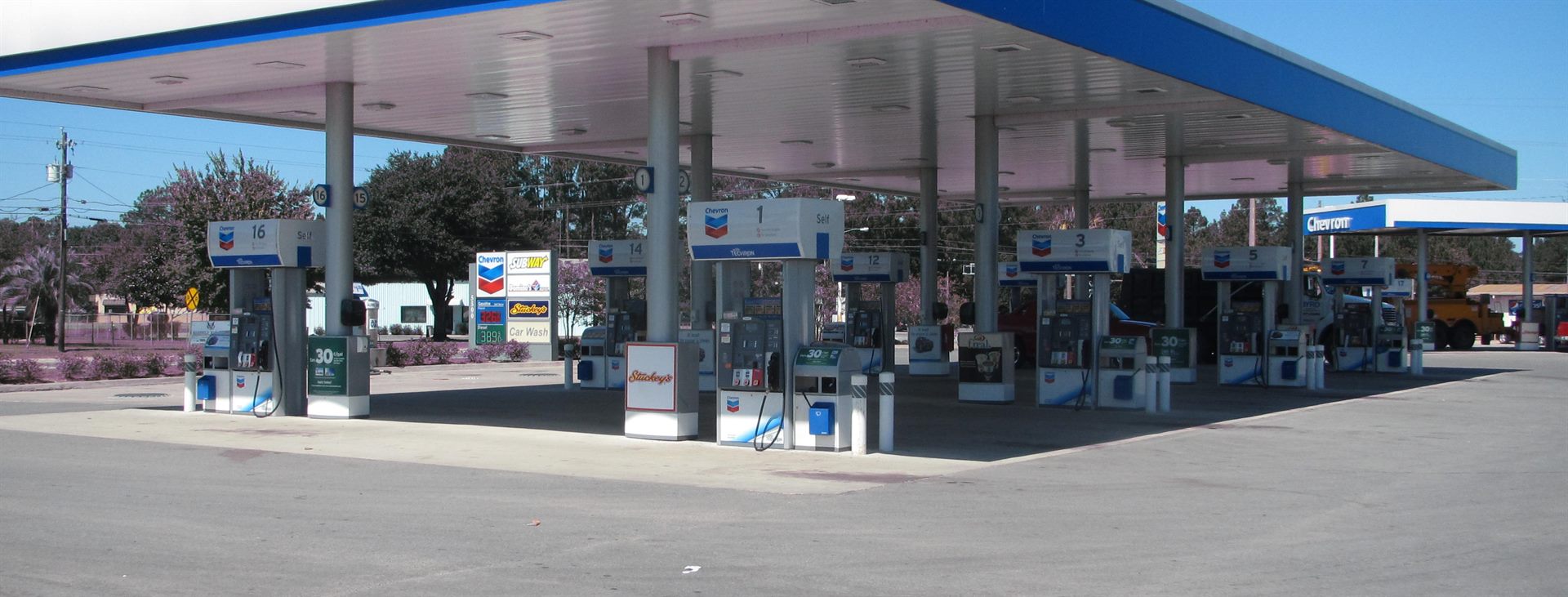 Chevron fuel station built by ECDC in the Florida Panhandle — fueling canopy, sitework, and fuel systems